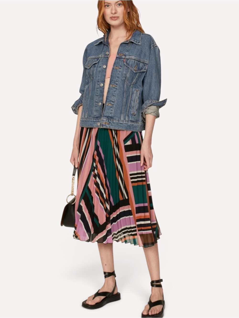 ba&sh Uhendy Pleated Diagonal Striped Midi Skirt Size XS Dopamine Dressing BTC